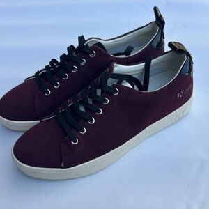 FLY London Maroon Low-Top Sneakers with Black Accents and fly accent on back